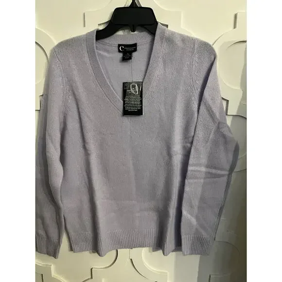 100% Cashmere NEW Bloomingdales Blue V-Neck Sz Med Sweater - Picture 9 of 9